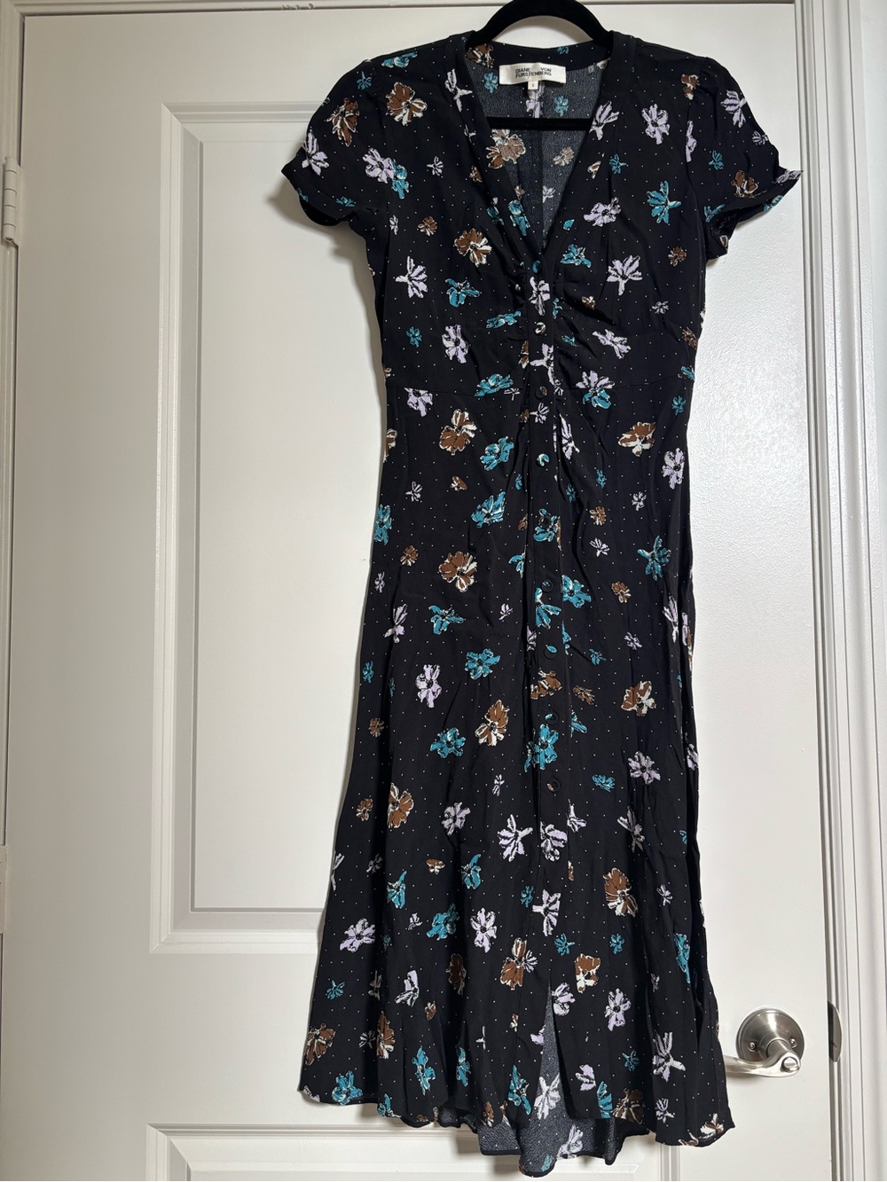 Diane Von Furstenberg Black Floral Twist-Front Midi Dress